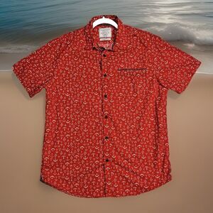 Travelers Collection S/S Button Down Shirt Men Large Red/White Anchors Slim Fit